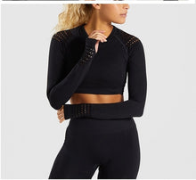 Load image into Gallery viewer, Women Seamless Gym Sets High Waist Gym Mesh Leggings Shirts Suit Long Sleeve Fitness Workout Sports Running Thin Sport Sets