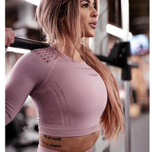 Load image into Gallery viewer, Women Seamless Gym Sets High Waist Gym Mesh Leggings Shirts Suit Long Sleeve Fitness Workout Sports Running Thin Sport Sets