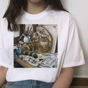 cat funny t shirt female hands Casual Michelangelo fashion short sleeve tshirt ulzzang kawaii women streetwear grunge harajuku