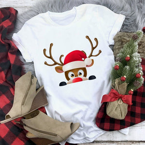 Lus Los 2019 new kawaii Christmas elk fashion Harajuku casual women tops Round neck cotton pure white wild women's t-shirt