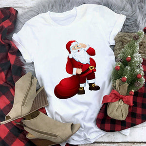 Lus Los 2019 new kawaii Christmas elk fashion Harajuku casual women tops Round neck cotton pure white wild women's t-shirt