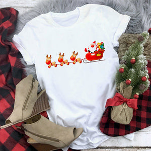 Lus Los 2019 new kawaii Christmas elk fashion Harajuku casual women tops Round neck cotton pure white wild women's t-shirt