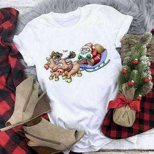 Lus Los 2019 new kawaii Christmas elk fashion Harajuku casual women tops Round neck cotton pure white wild women's t-shirt