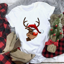 Load image into Gallery viewer, Lus Los 2019 new kawaii Christmas elk fashion Harajuku casual women tops Round neck cotton pure white wild women&#39;s t-shirt