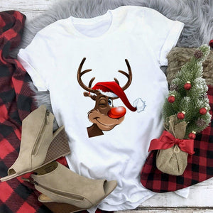 Lus Los 2019 new kawaii Christmas elk fashion Harajuku casual women tops Round neck cotton pure white wild women's t-shirt