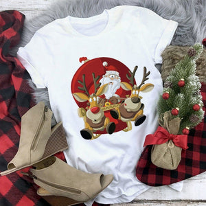 Lus Los 2019 new kawaii Christmas elk fashion Harajuku casual women tops Round neck cotton pure white wild women's t-shirt