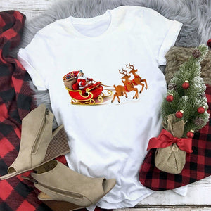 Lus Los 2019 new kawaii Christmas elk fashion Harajuku casual women tops Round neck cotton pure white wild women's t-shirt