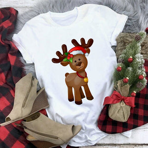 Lus Los 2019 new kawaii Christmas elk fashion Harajuku casual women tops Round neck cotton pure white wild women's t-shirt