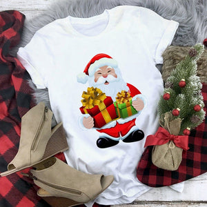 Lus Los 2019 new kawaii Christmas elk fashion Harajuku casual women tops Round neck cotton pure white wild women's t-shirt