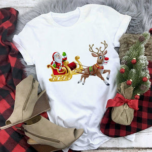 Lus Los 2019 new kawaii Christmas elk fashion Harajuku casual women tops Round neck cotton pure white wild women's t-shirt