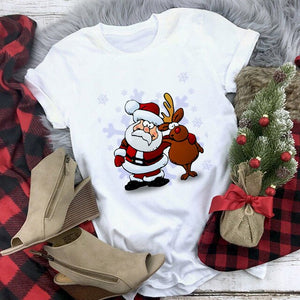 Lus Los 2019 new kawaii Christmas elk fashion Harajuku casual women tops Round neck cotton pure white wild women's t-shirt