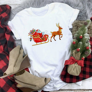 Lus Los 2019 new kawaii Christmas elk fashion Harajuku casual women tops Round neck cotton pure white wild women's t-shirt