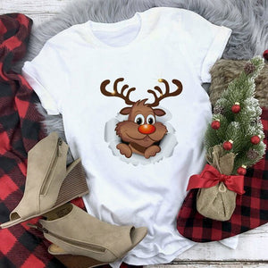 Lus Los 2019 new kawaii Christmas elk fashion Harajuku casual women tops Round neck cotton pure white wild women's t-shirt