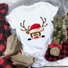 Load image into Gallery viewer, Lus Los 2019 new kawaii Christmas elk fashion Harajuku casual women tops Round neck cotton pure white wild women&#39;s t-shirt