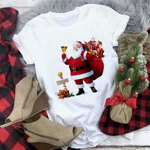 Lus Los 2019 new kawaii Christmas elk fashion Harajuku casual women tops Round neck cotton pure white wild women's t-shirt