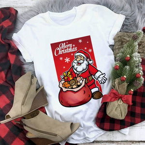 Lus Los 2019 new kawaii Christmas elk fashion Harajuku casual women tops Round neck cotton pure white wild women's t-shirt