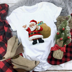 Lus Los 2019 new kawaii Christmas elk fashion Harajuku casual women tops Round neck cotton pure white wild women's t-shirt