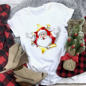 Lus Los 2019 new kawaii Christmas elk fashion Harajuku casual women tops Round neck cotton pure white wild women's t-shirt