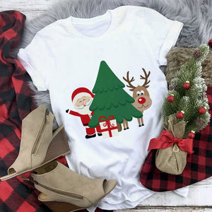 Lus Los 2019 new kawaii Christmas elk fashion Harajuku casual women tops Round neck cotton pure white wild women's t-shirt