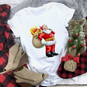 Lus Los 2019 new kawaii Christmas elk fashion Harajuku casual women tops Round neck cotton pure white wild women's t-shirt