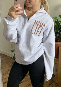 Mama Life Zipper Sweatshirt - Gray