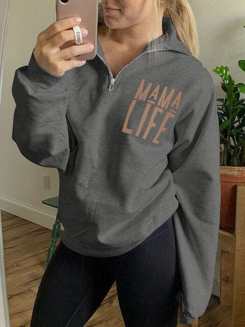 Mama Life Zipper Sweatshirt - Gray