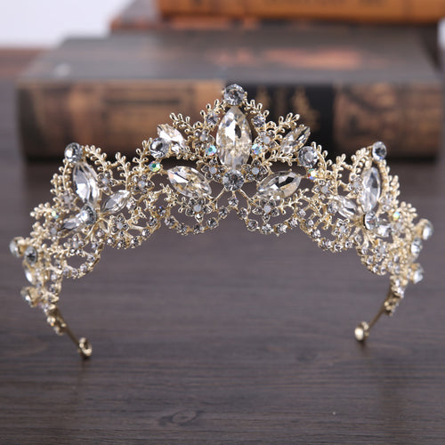 AiliBride Fashion Baroque Luxury Crystal AB Bridal Crown Tiaras Light Gold Diadem Tiara for Women Bride Wedding Hair Accessories