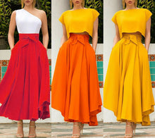 Load image into Gallery viewer, Hirigin Women&#39;s Pleated Long Maxi Skirts Cocktail Party High Waist  A Line Solid Bow Skirt