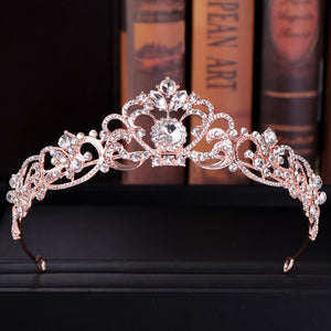 AiliBride Fashion Baroque Luxury Crystal AB Bridal Crown Tiaras Light Gold Diadem Tiara for Women Bride Wedding Hair Accessories