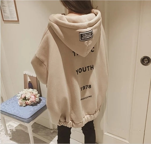 2019 New Style Loose-Fit BF Students INS Super Fire Brushed And Thick Hoodie Zip-up Jacket Women's (250g)